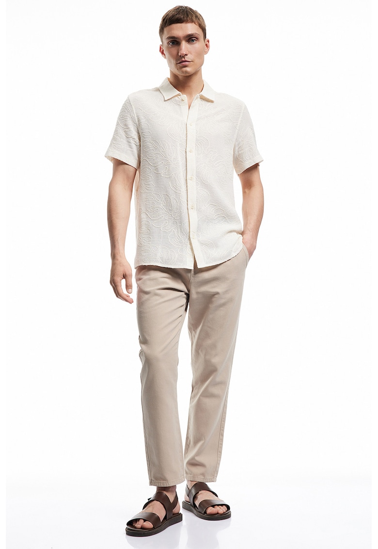 Oferte la Pantaloni conici de bumbac cu buzunare laterale - Bej