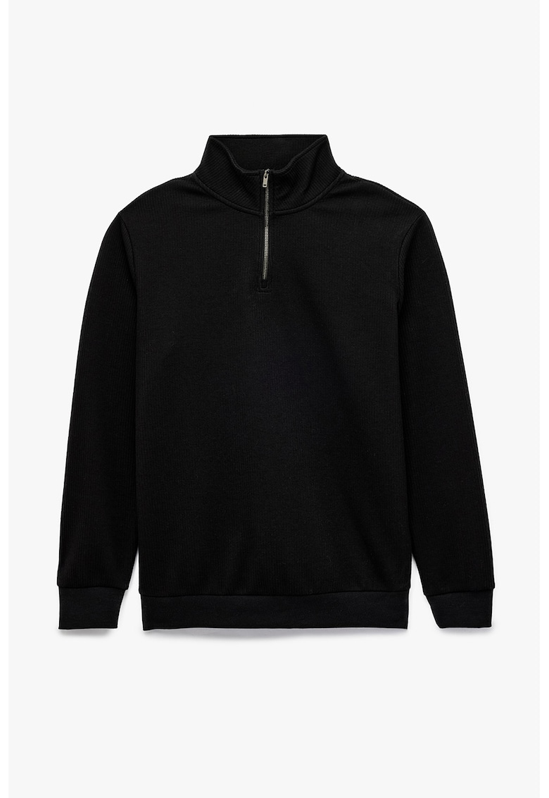 Oferte la Bluza de trening cu aspect texturat si guler mediu - Negru