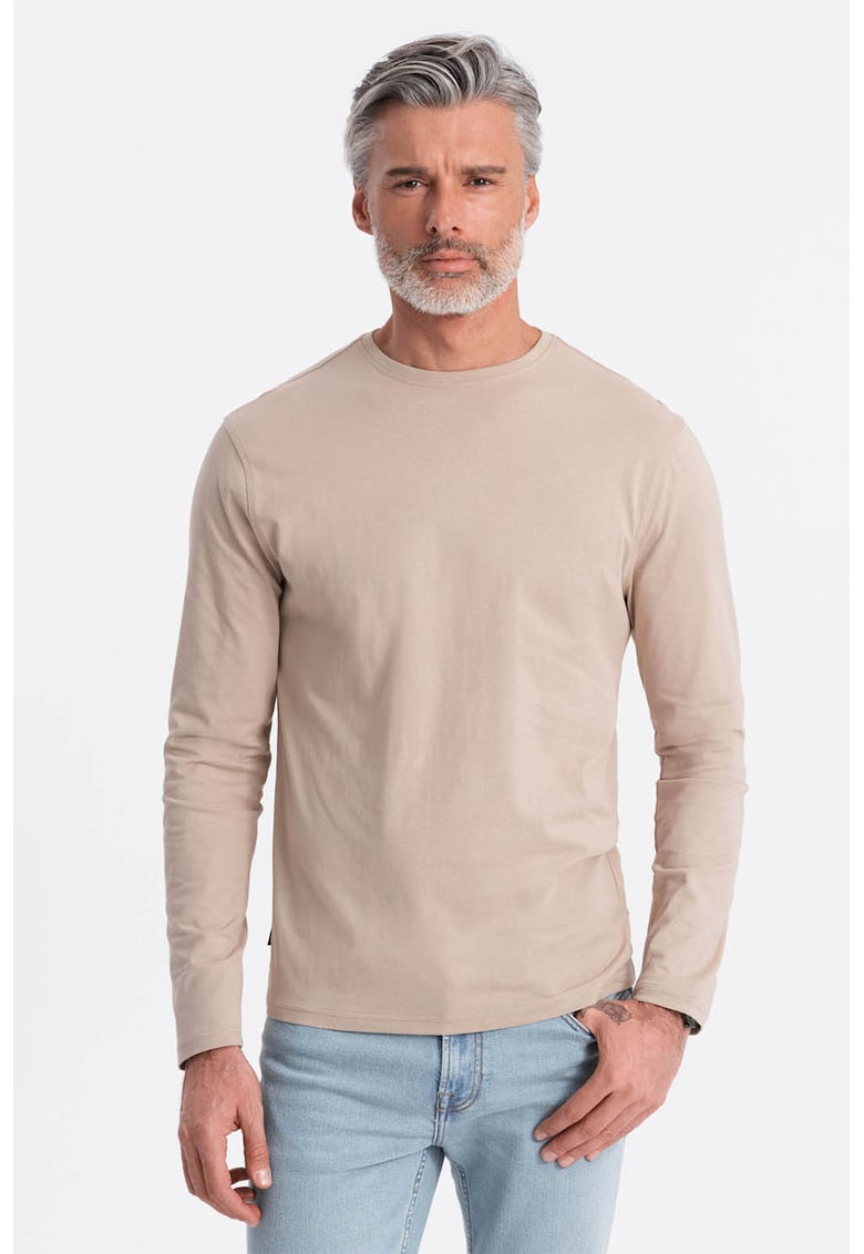 Oferte la Bluza din bumbac cu decolteu la baza gatului - Maro nisip