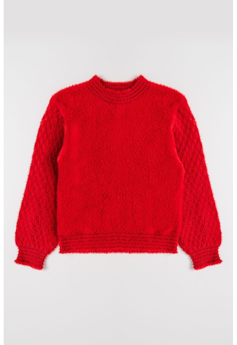 Oferte la Pulover pufos cu decolteu la baza gatului - Rosu vermillion