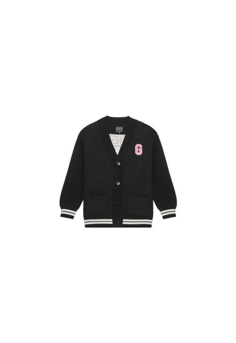 Oferte la Cardigan tricotat cu nasturi si imprimeu pe partea din spate - Negru