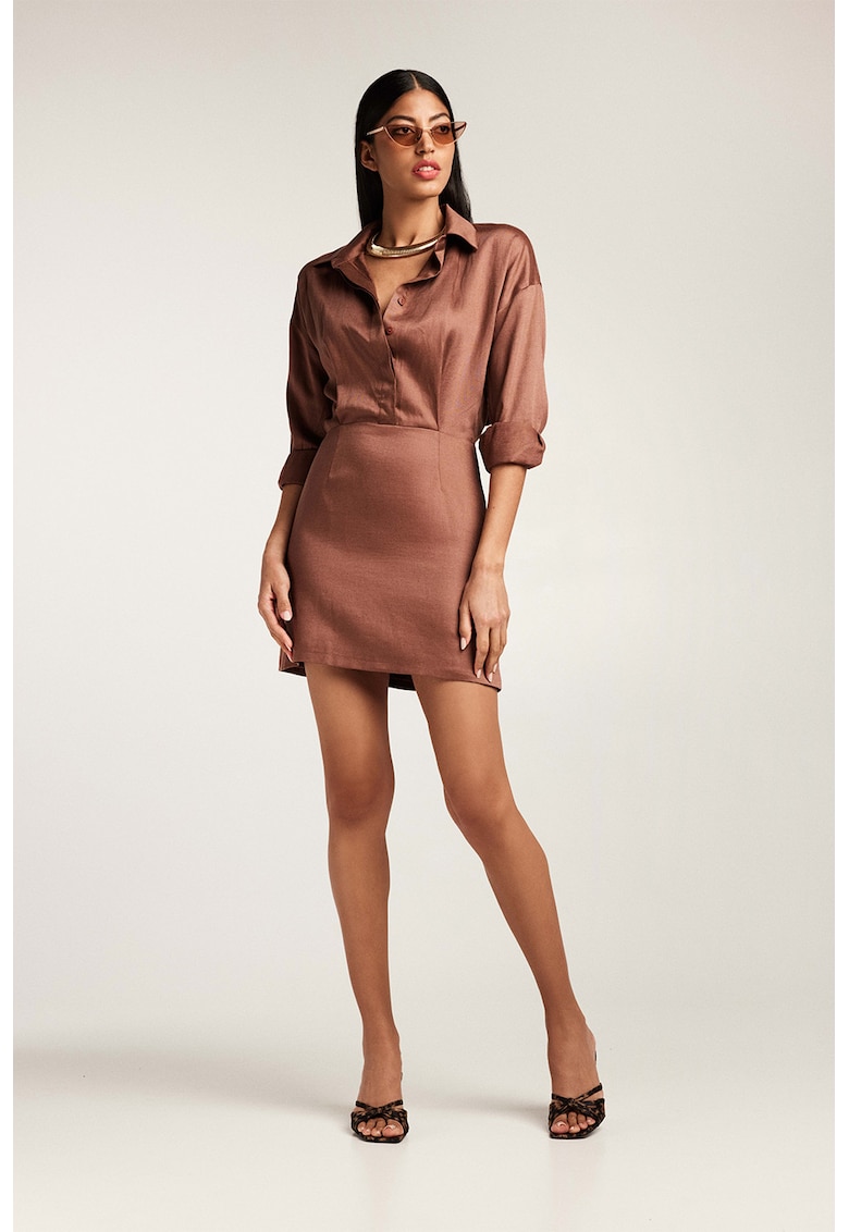 Oferte la Rochie scurta din amestec de in - Maro cognac