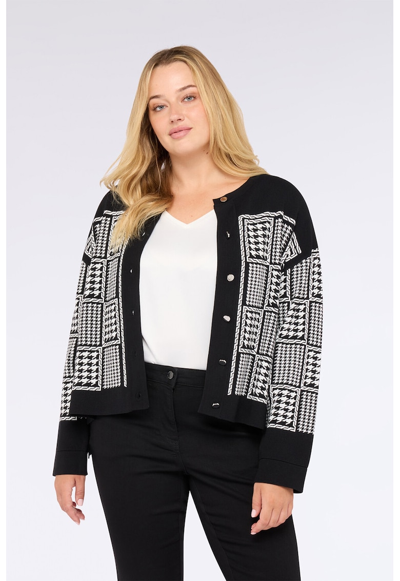 Oferte la Cardigan cu model si decolteu la baza gatului - Alb/Negru