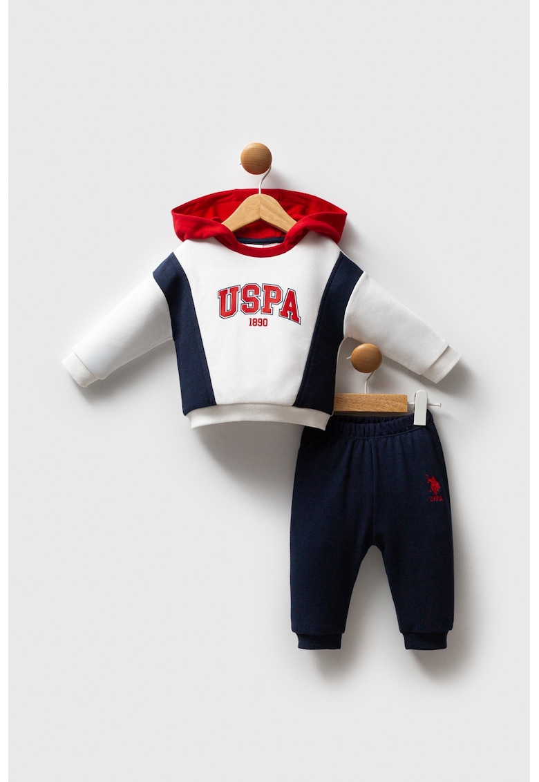 Oferte la Set de hanorac cu imprimeu logo si pantaloni de trening - 2 piese - Rosu/Alb/Bleumarin