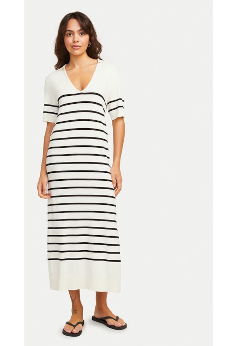 Oferte la Rochie cu croiala dreapta si model cu dungi - Bej