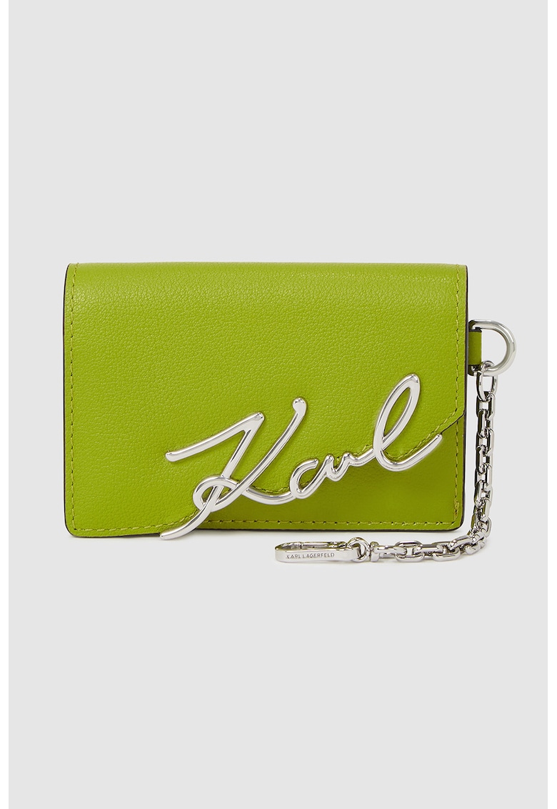 Oferte la Portofel din piele cu logo metalic - Verde deschis