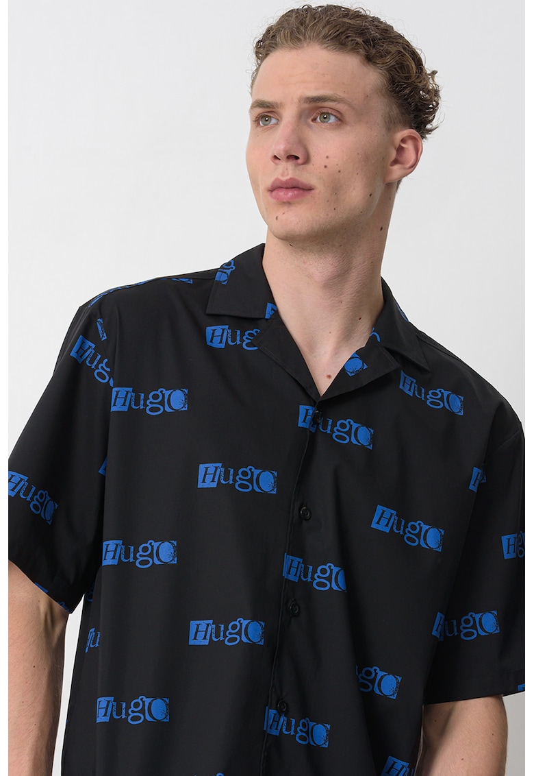 Oferte la Camasa cu maneci scurte si logo - Negru/Albastru royal