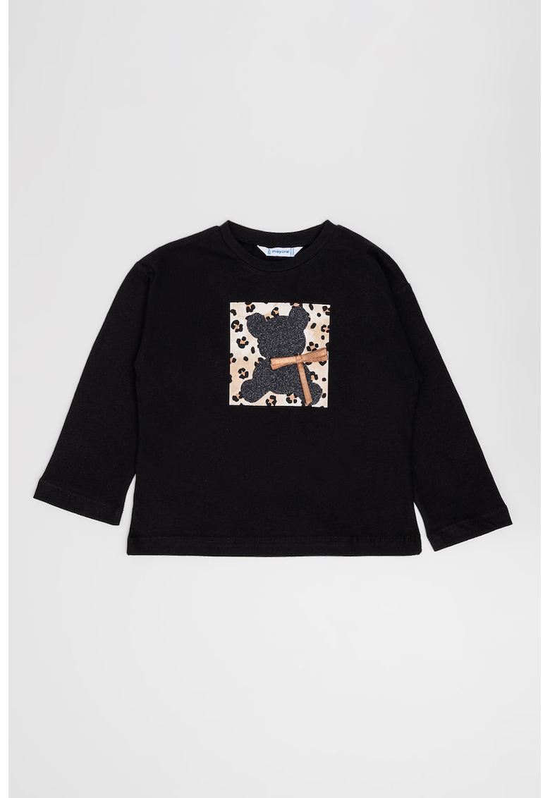 Oferte la Bluza de bumbac cu decolteu la baza gatului - Negru
