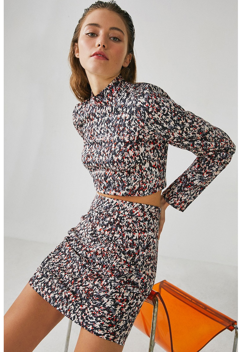 Oferte la Fusta mini cu model abstract - Negru/Bej/Rosu vermillion