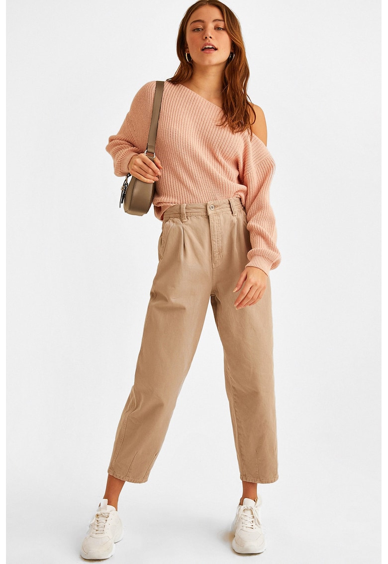Oferte la Blugi crop cu talie inalta - Maro nisip