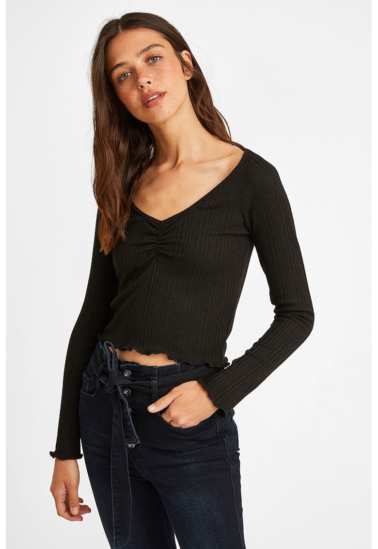 Oferte la Pulover crop tricotat fin - Negru