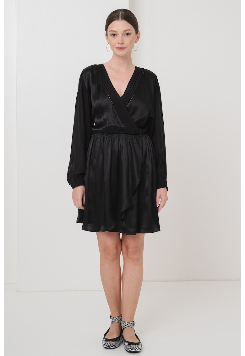 Oferte la Rochie din amestec de modal cu croiala in A si aspect satinat - Negru