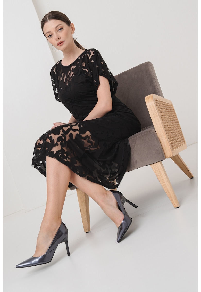 Oferte la Rochie midi cu strat exterior floral si fronseu lateral - Negru stins