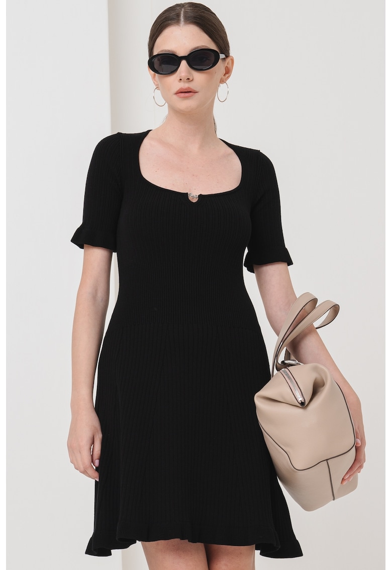Oferte la Rochie mini striata cu decolteu amplu - Negru