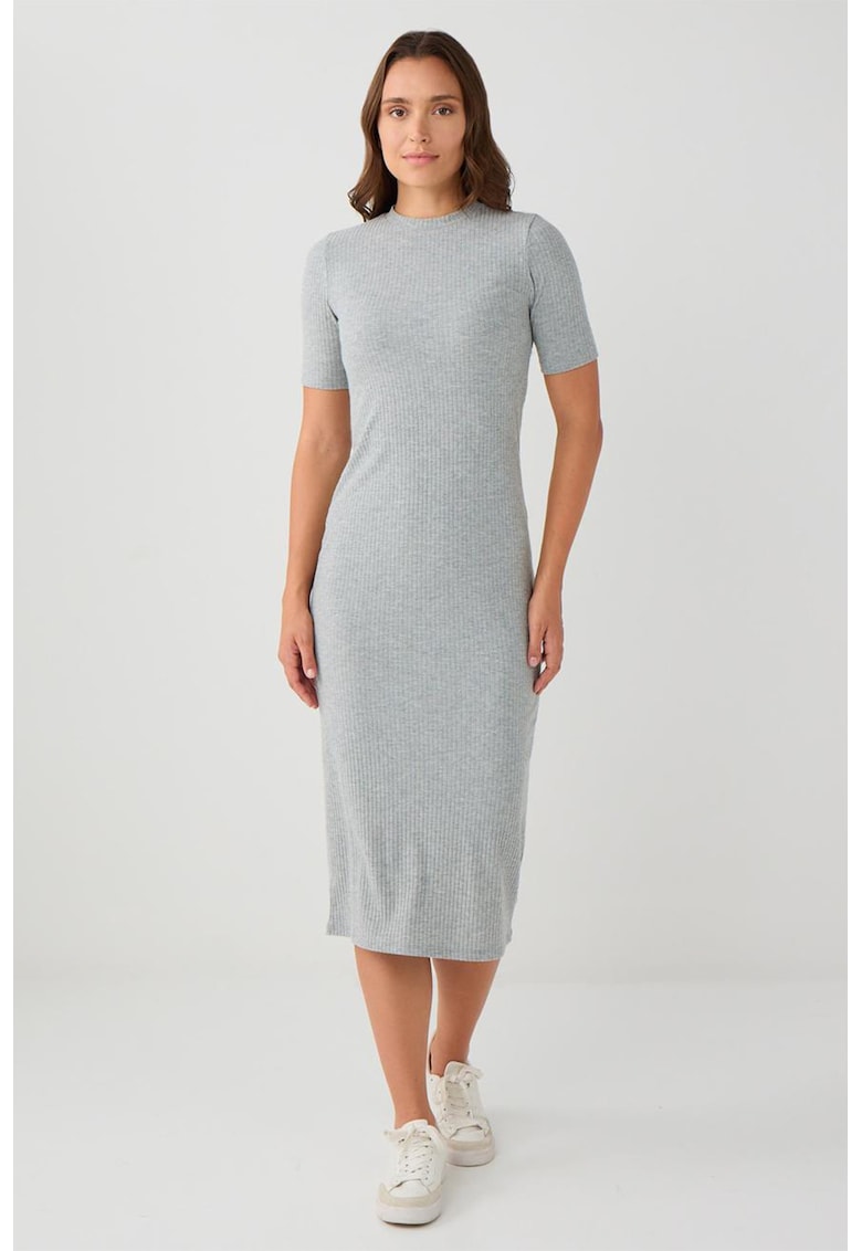 Oferte la Rochie cambrata si decolteu la baza gatului - Gri melange