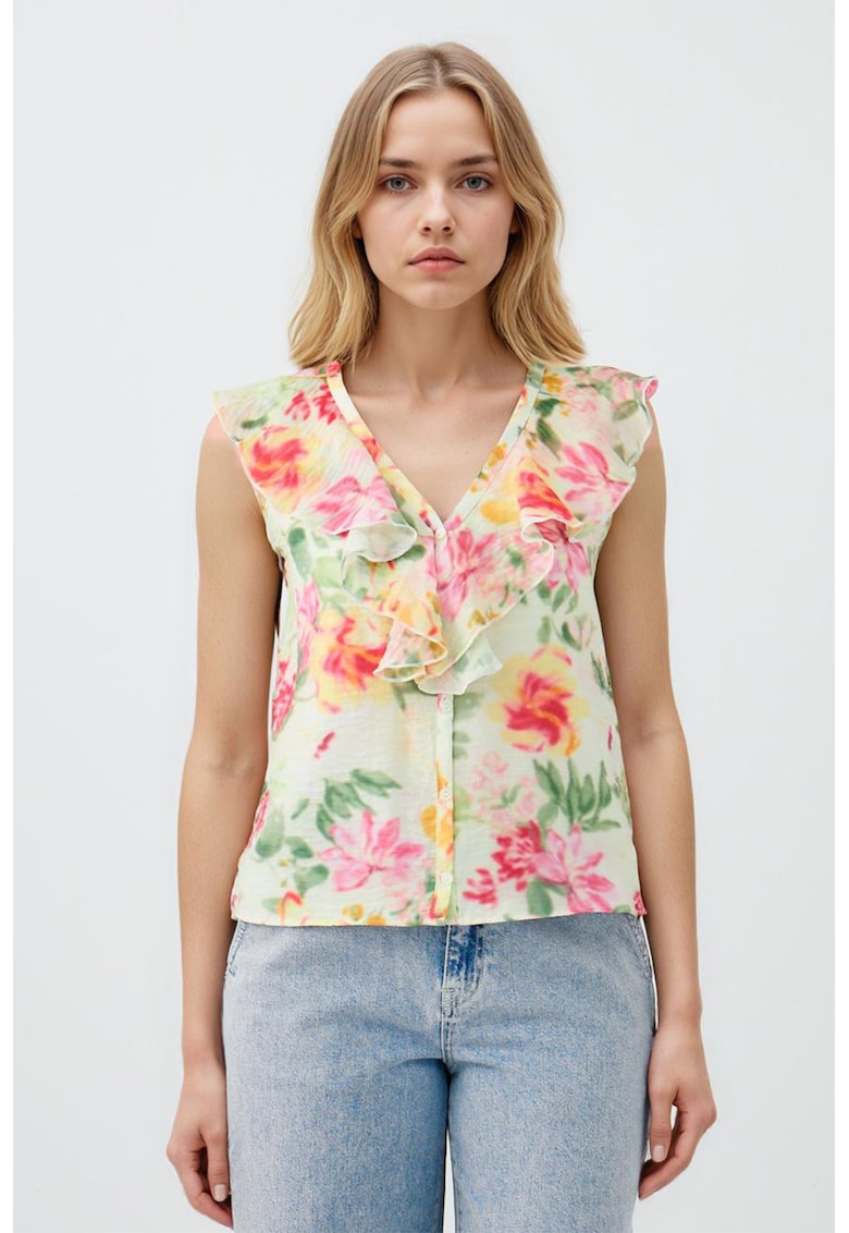 Oferte la Camasa din amestec de lyocell - fara maneci - cu volane - Roz pastel/Verde pal
