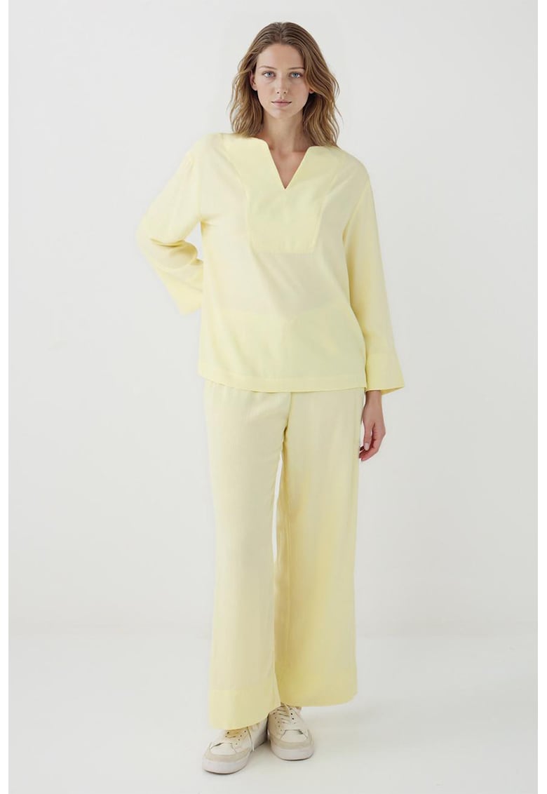 Oferte la Pantaloni uni cu croiala ampla - Galben pal