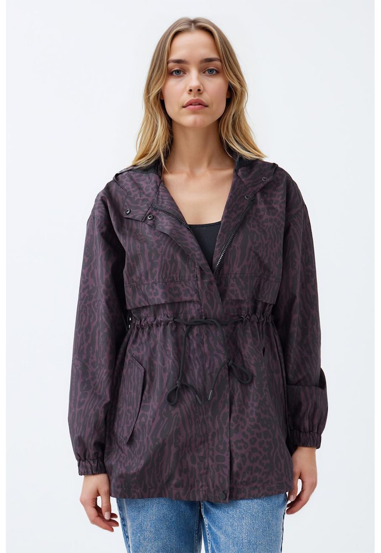 Oferte la Jacheta cu gluga si animal print - Negru stins/Violet pruna