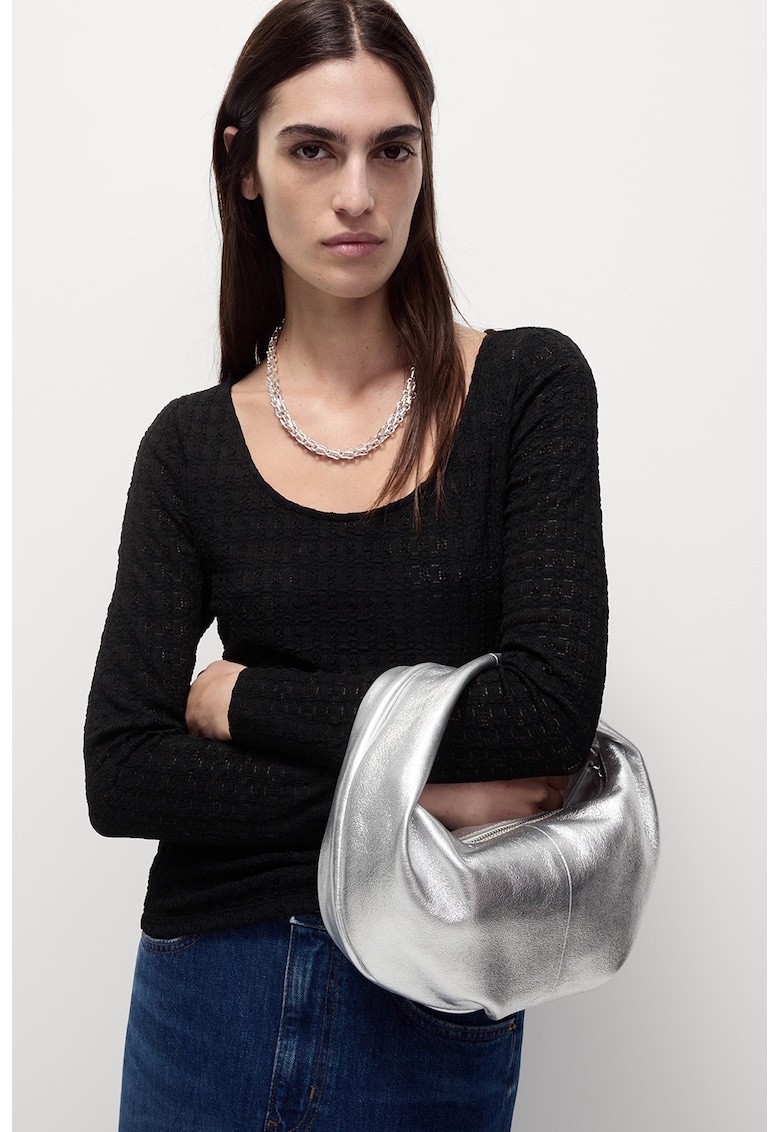 Oferte la Bluza texturata cu decolteu rotund - Negru