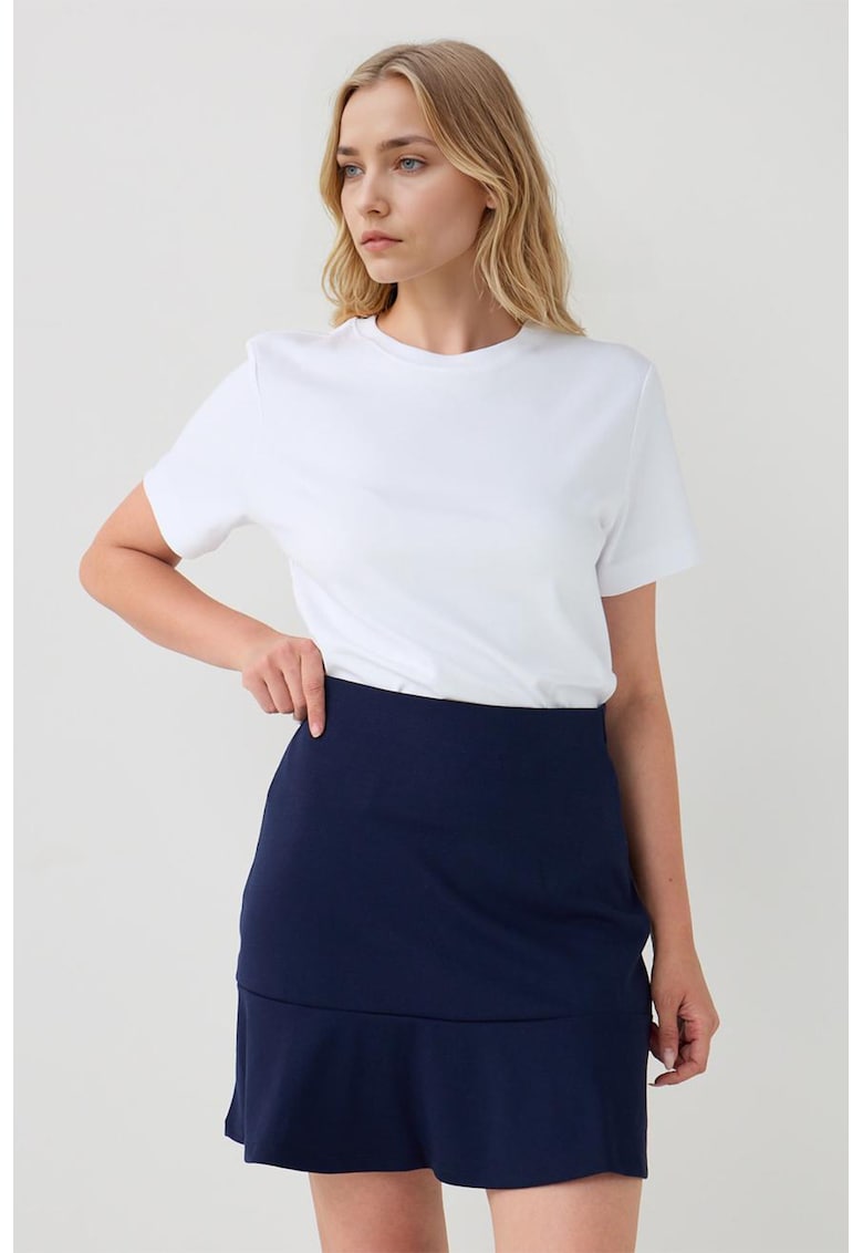 Oferte la Fusta mini dreapta cu terminatie cu volane - Bleumarin