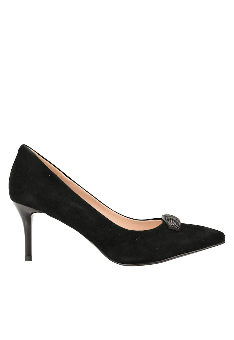 Oferte la Pantofi eleganti - dama -  JI70005A negru - piele intoarsa - cu toc - Negru