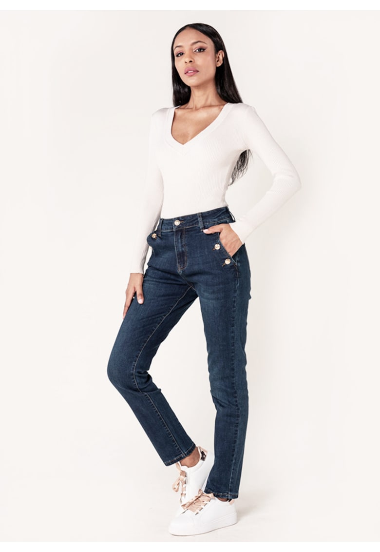 Oferte la Blugi dama mom fit  albastru inchis P216 M10 17947 - Albastru inchis