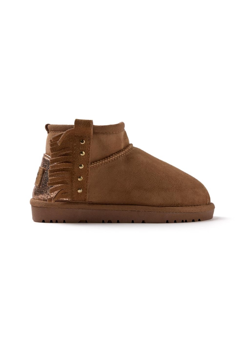Oferte la Ghete de piele intoarsa sintetica cu franjuri - fara inchidere - Maro