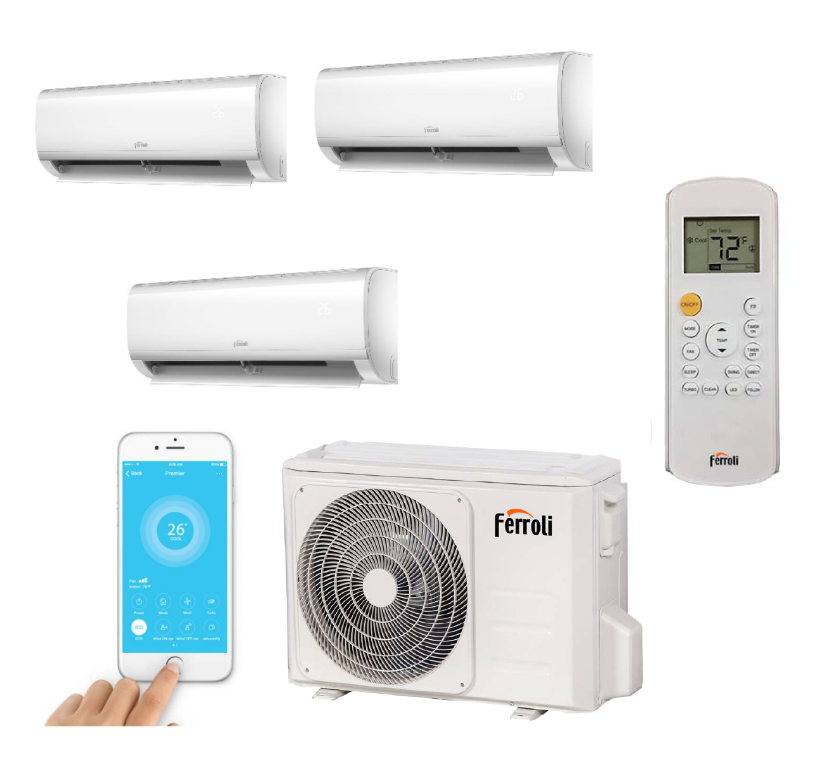 Oferte la Aparat aer conditionat multisplit Ferroli Giada M 27-3 1 x unitate externa 27000 BTU 3 x unitati interne 9000 BTU A ++ Wi-Fi