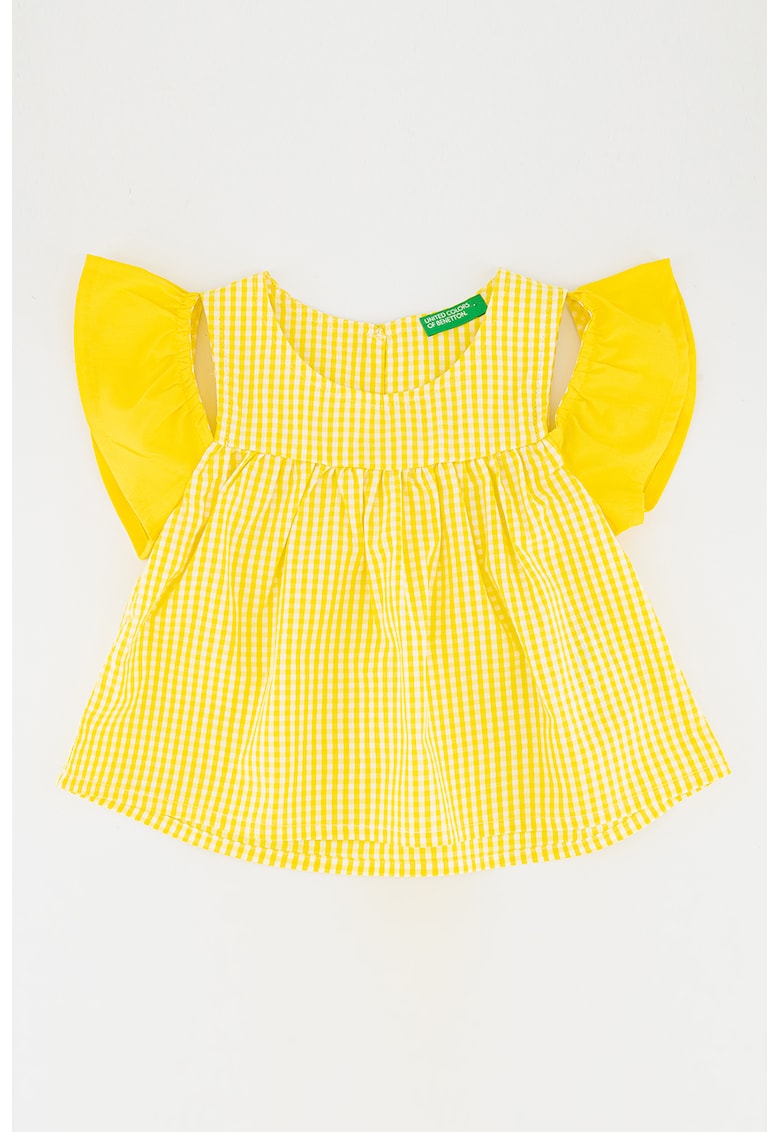 Oferte la Bluza cu model in carouri si maneci cu volane - Alb/Galben