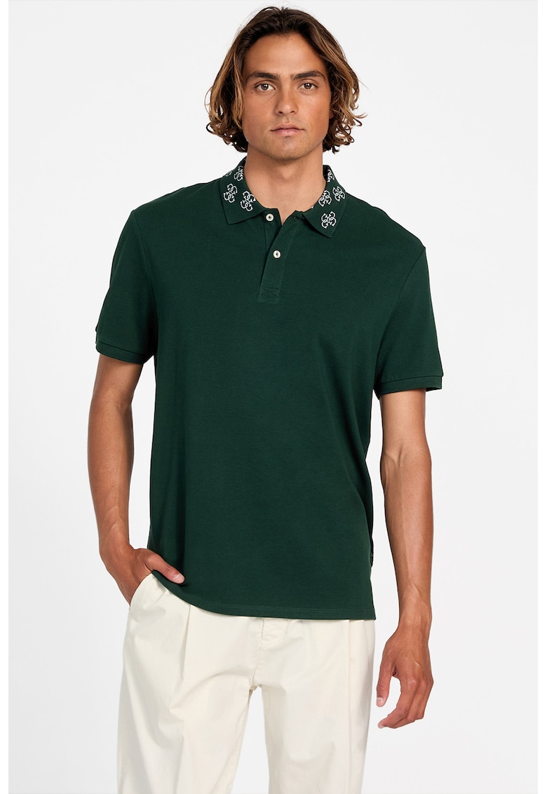 Oferte la Tricou polo cu guler cu logo - Verde englez