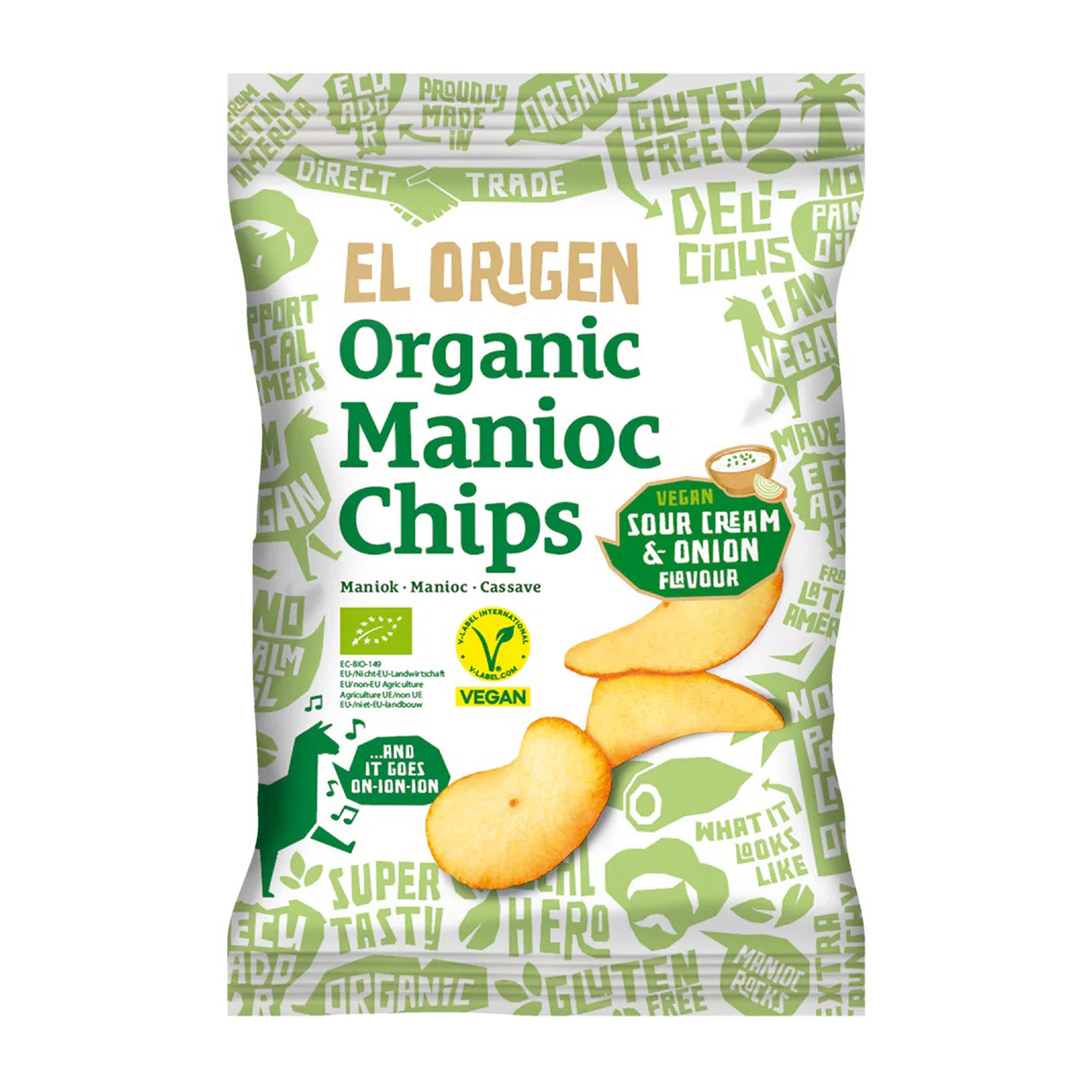 Oferte la Chipsuri bio de Manioc cu aromă de smântână vegană și ceapă, 60g El Origen