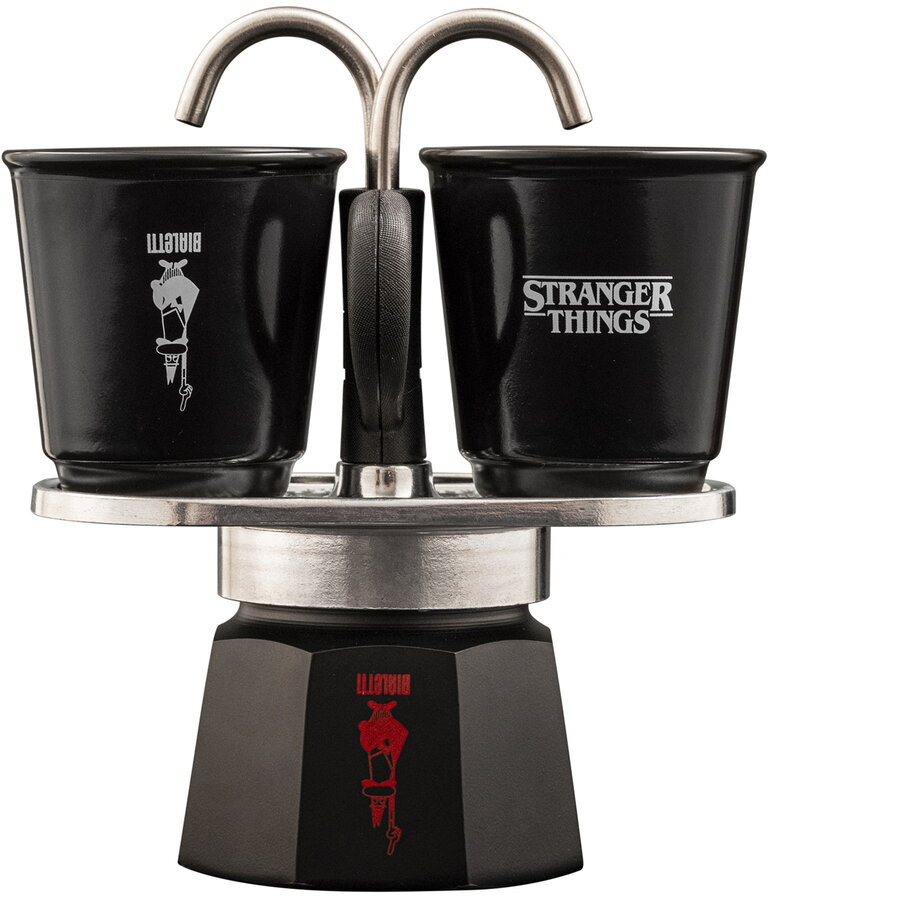 Set Cafetiera Moka MINI EXPRESS Stranger Things Capacitate 0.1L cu 2 Cesti Espresso Negru
