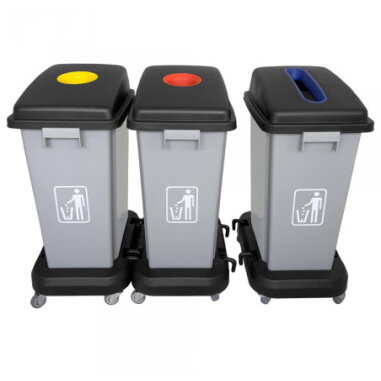 Oferte la Cosuri de Colectare Selectiva B2-020 pentru Organizarea Deseurilor pe Roti 60L Albastru/Rosu/Galben