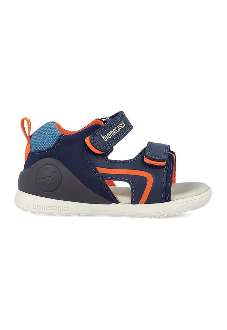 Oferte la Sandale cu inchidere velcro si garnituri din material textil si piele - Portocaliu/Albastru inchis