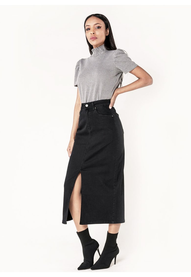 Oferte la Fusta neagra de denim cu slit frontal P215 M10 17915 - Negru