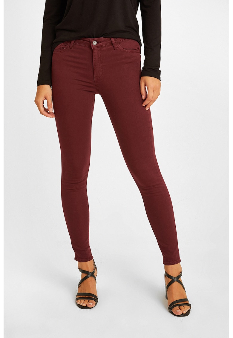 Oferte la Blugi crop skinny cu talie medie - Visiniu