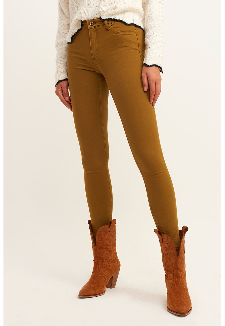 Oferte la Blugi crop skinny cu talie medie - Caramel