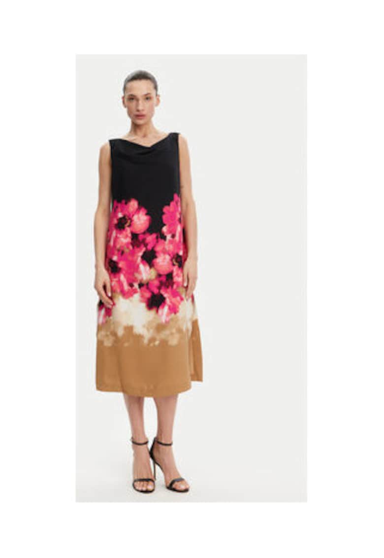 Oferte la Rochie cu croiala in A - imprimeu floral - DD4KH09C - poliester - Negru/Bej/Roz