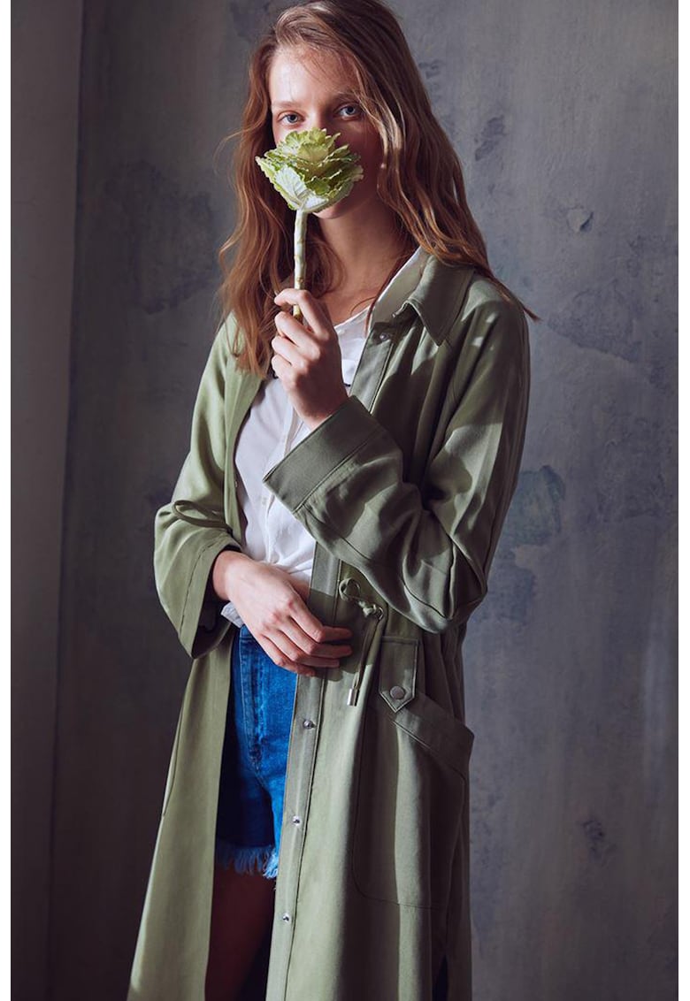 Oferte la Trenci din lyocell cu slit lateral - Verde sparanghel