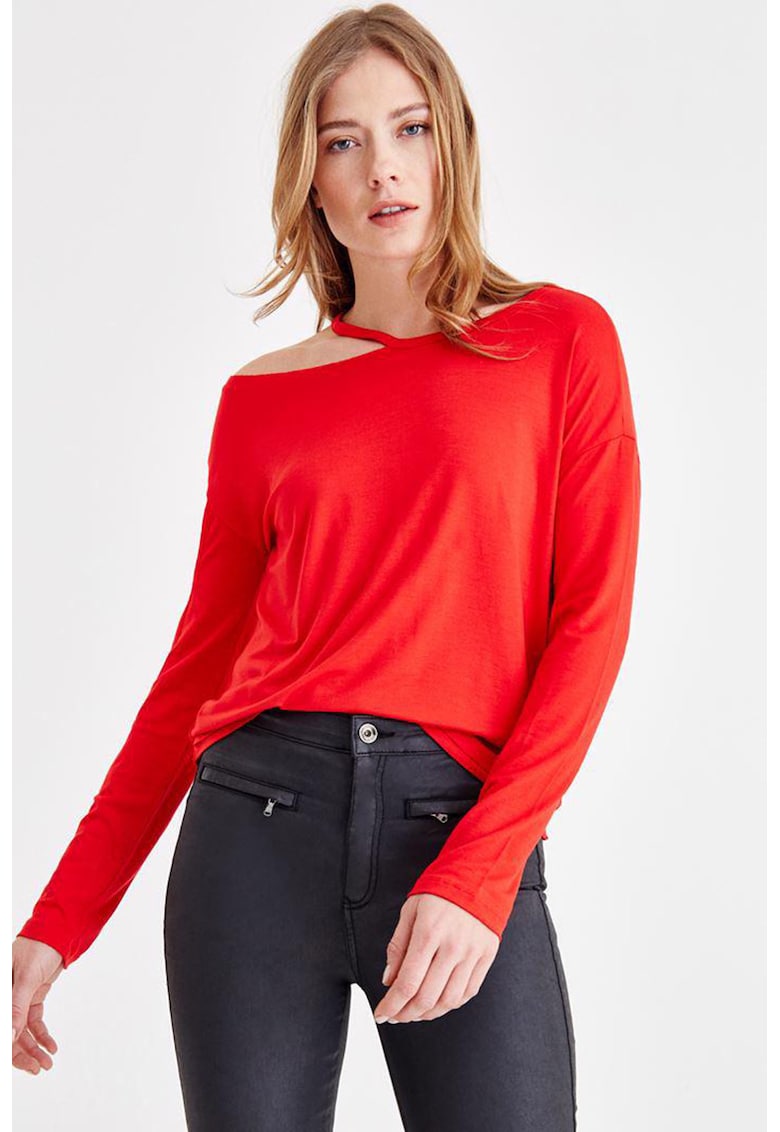 Oferte la Bluza cu decolteu pe un umar si decupaj - Rosu vermillion