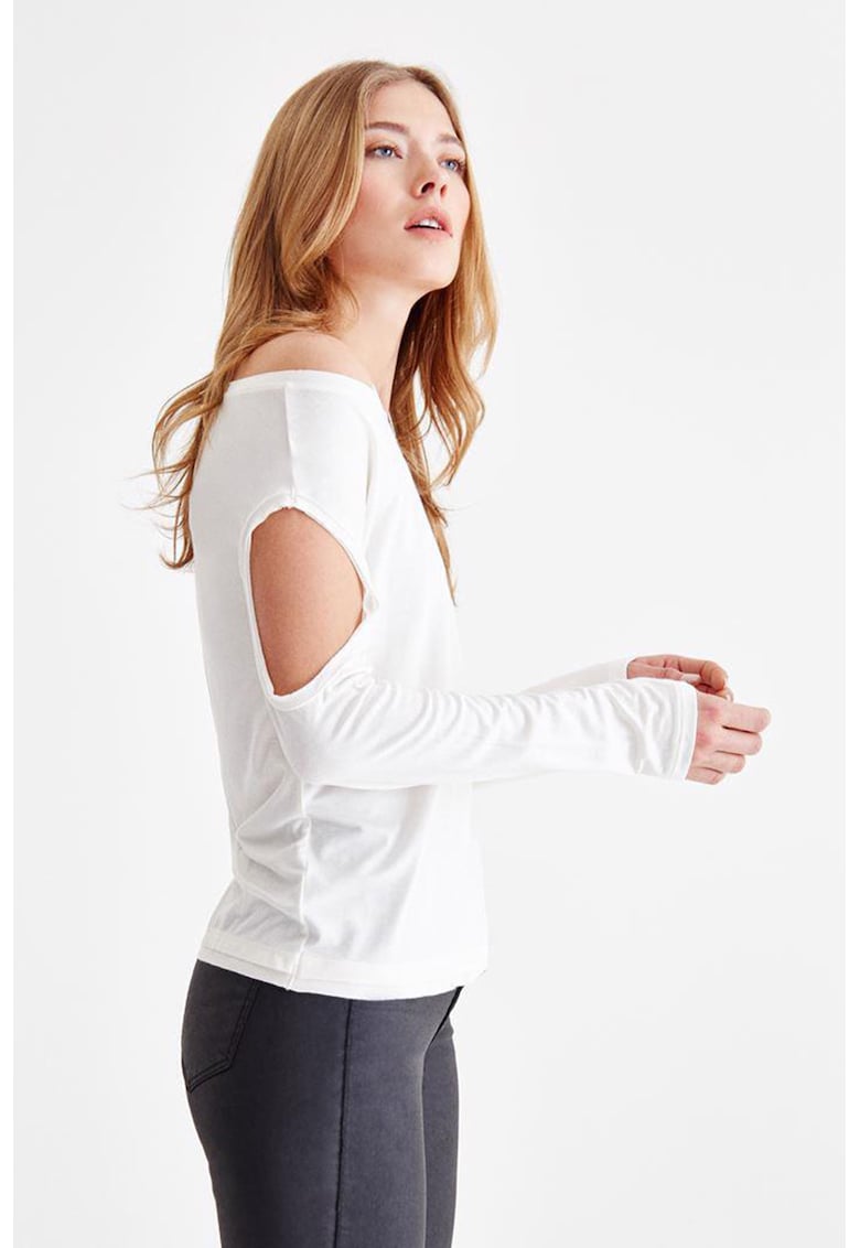 Oferte la Bluza cu decolteu pe un umar si decupaj - Alb