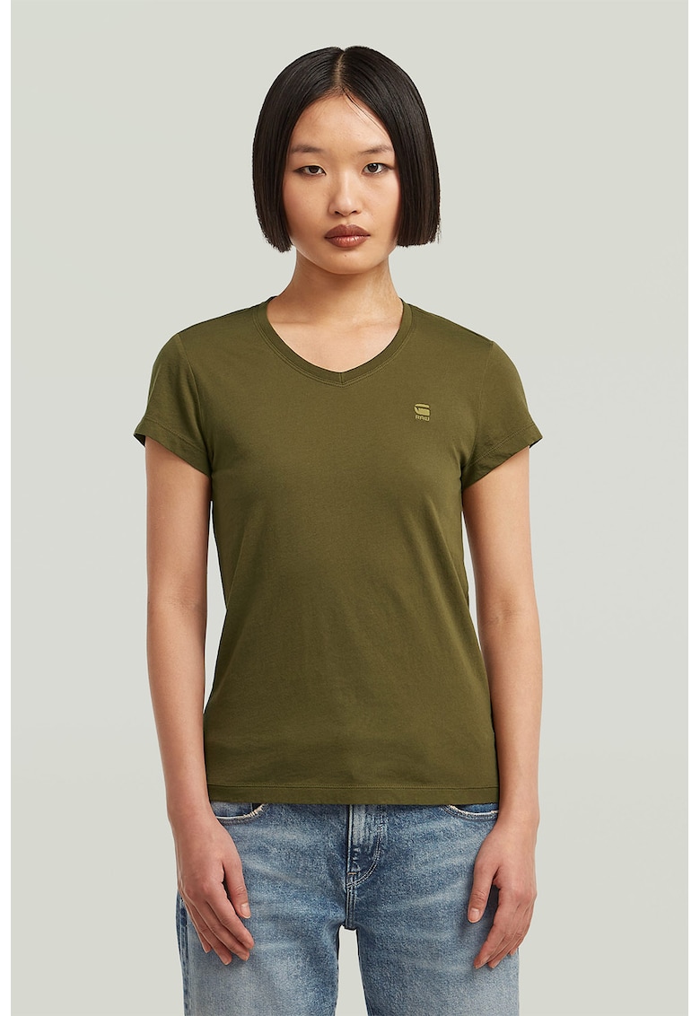 Oferte la Tricou de bumbac organic cu decolteu in V Eyben - Verde masliniu