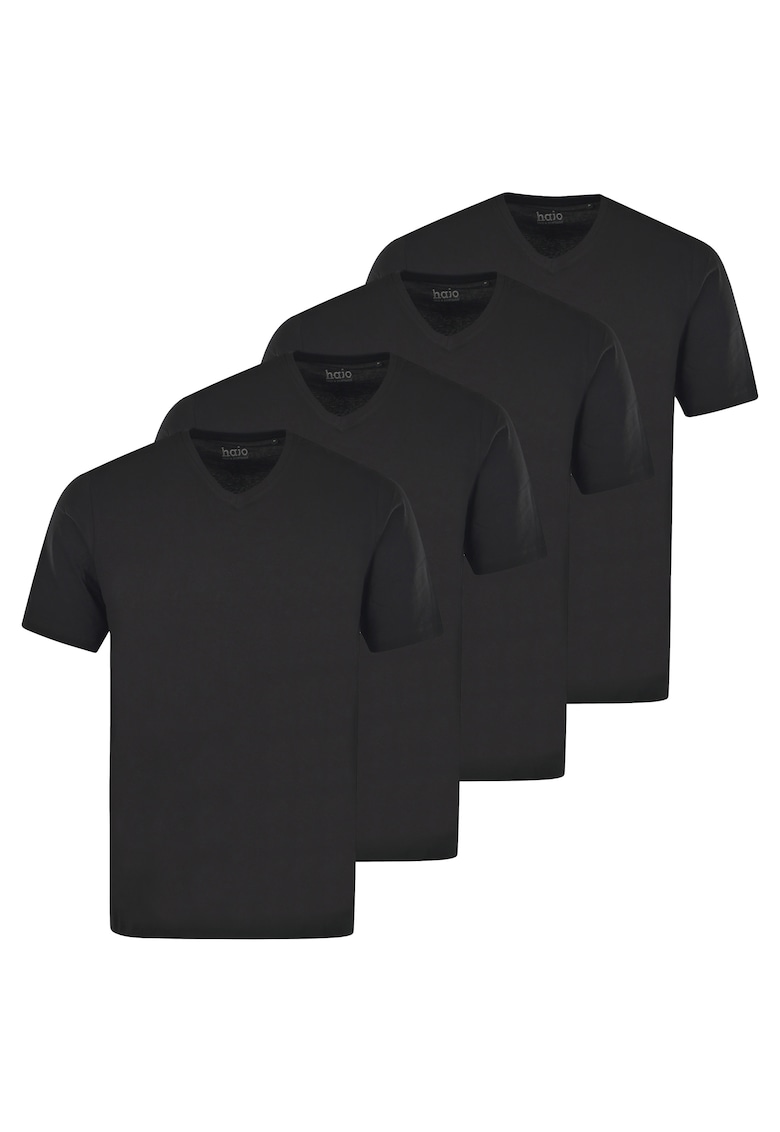 Oferte la Set de tricouri de bumbac cu decolteu in V - 4 piese - Negru