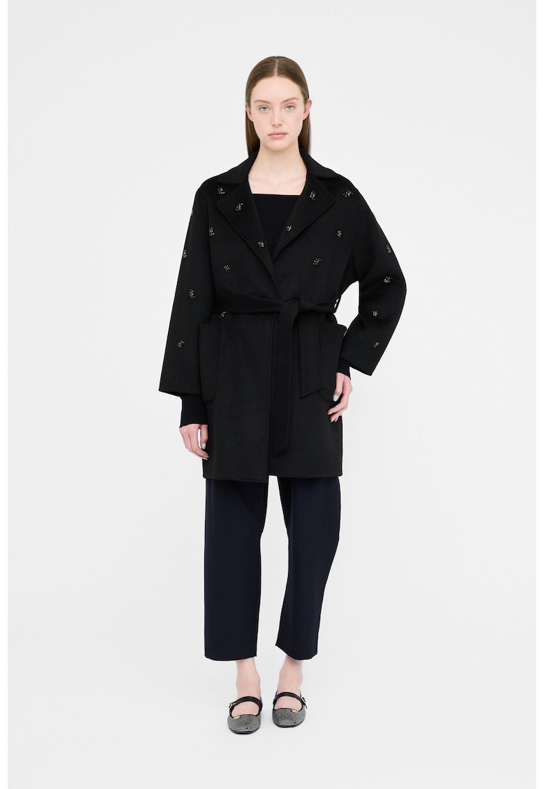 Oferte la Trenci din amestec de lana cu broderie decorata - Negru