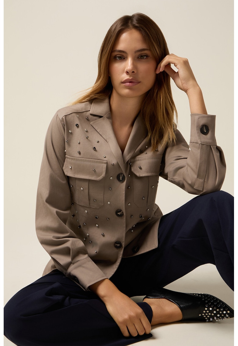 Oferte la Jacheta-camasa cu strasuri - Negru/Maro taupe deschis