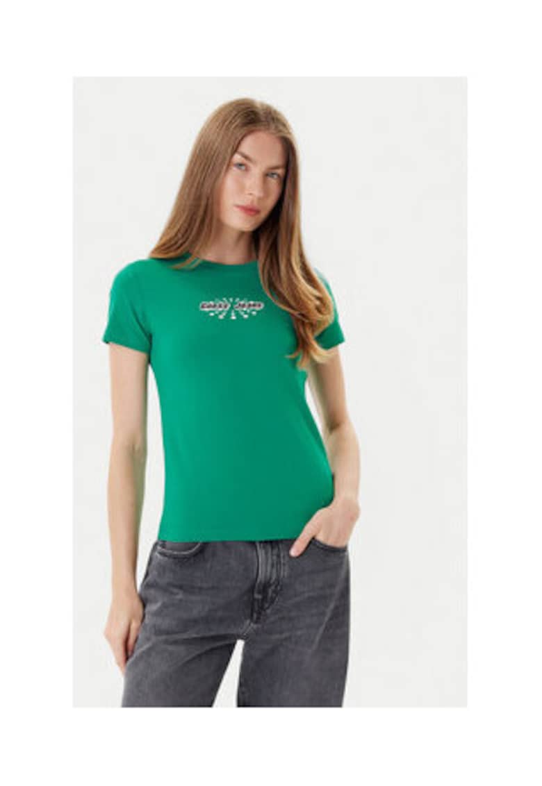 Oferte la Tricou cu decolteu la baza gatului din amestec de bumbac organic si imprimeu