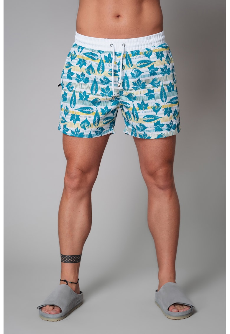 Oferte la Pantaloni scurti de baie cu model si talie ajustabila - Alb/Albastru royal