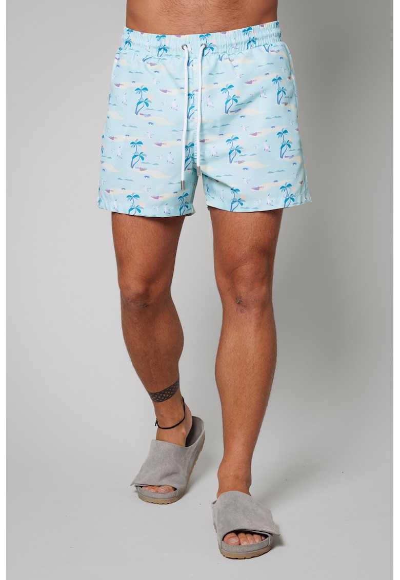 Oferte la Pantaloni scurti de baie cu model si buzunare laterale - Albastru pastel/Albastru royal