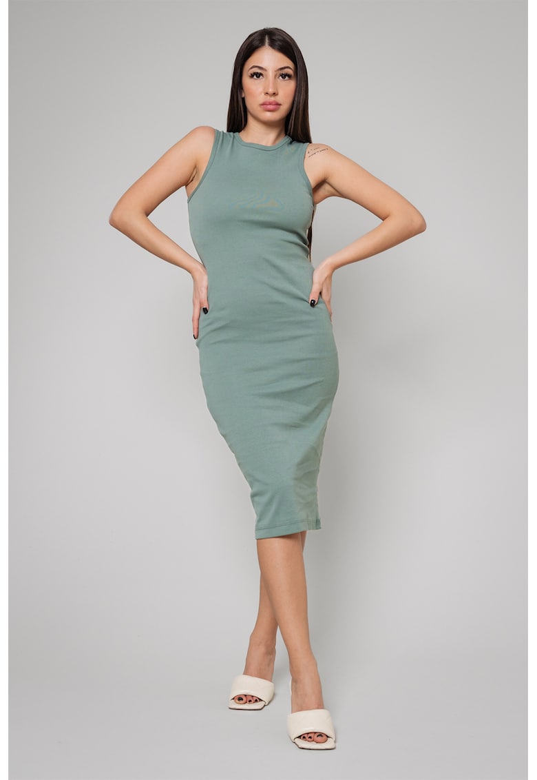 Oferte la Rochie midi cambrata din amestec de bumbac - Verde aquamarin