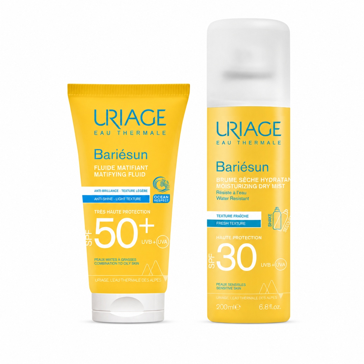 Oferte la Set Uriage Bariésun – Fluid matifiant SPF 50+, 50 ml + Spray uscat hidratant SPF 30, 200 ml